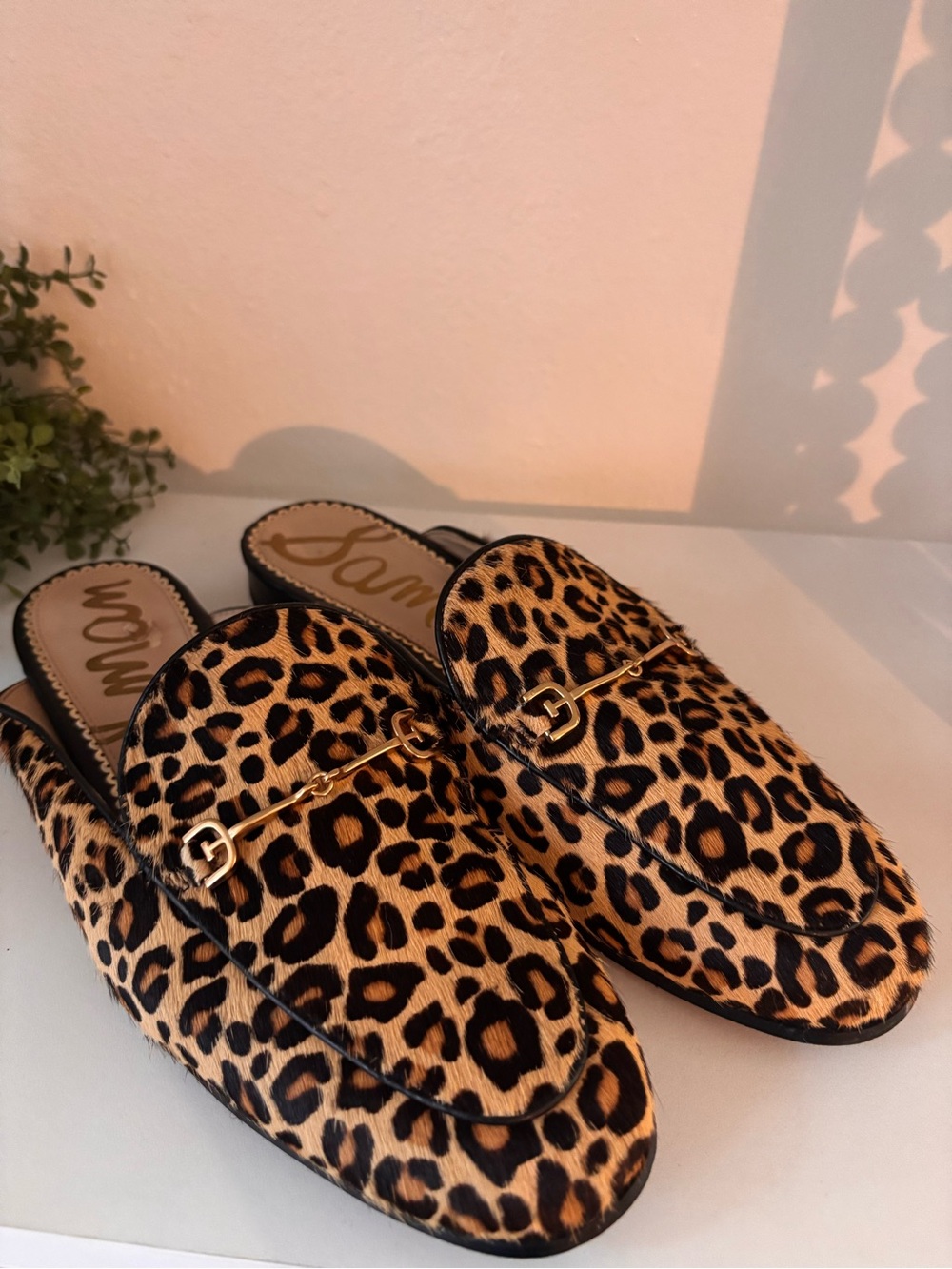 Sam Edelman Leopard-Print Slip-On Mules with Gold Bit